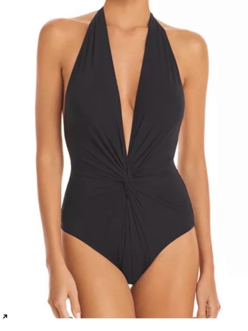 Karla Colleto Black Halter Twist-Front One-Piece Swimsuit. Low back.